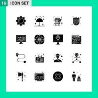 Set of 16 Modern UI Icons Symbols Signs for timer chronometer umbrella trolley groceries Editable Vector Design Elements