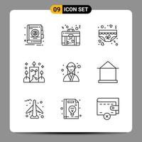 9 Black Icon Pack Outline Symbols Signs for Responsive designs on white background 9 Icons Set Creative Black Icon vector background