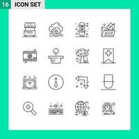 Group of 16 Outlines Signs and Symbols for folder fire folder lock light eco bulb Editable Vector Design Elements