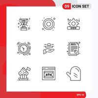 Stock Vector Icon Pack of 9 Line Signs and Symbols for resturant watch security time bell Editable Vector Design Elements