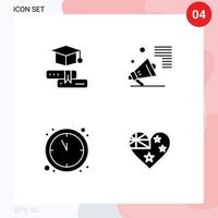 Group of Solid Glyphs Signs and Symbols for books clock graduation megaphone new year Editable Vector Design Elements