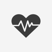 vector de icono de corazón médico aislado. pulso, cardiograma, cardiología, salud, símbolo de latido del corazón