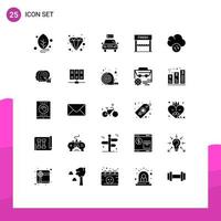 25 Universal Solid Glyph Signs Symbols of data game ecology sport finish Editable Vector Design Elements