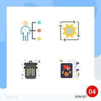 conjunto moderno de 4 iconos planos pictografía de habilidades operación persona automatización cubo de basura elementos de diseño vectorial editables vector