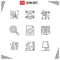 9 Icons Line Style Grid Based Creative Outline Symbols for Website Design Simple Line Icon Signs Isolated on White Background 9 Icon Set Creative Black Icon vector background