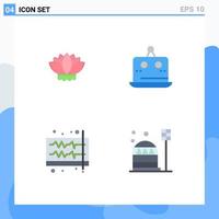 Group of 4 Modern Flat Icons Set for flower music cross measurement volume Editable Vector Design Elements