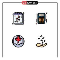 conjunto moderno de 4 colores planos y símbolos de línea de llenado, como elementos de diseño vectorial editables de la bandera de interacción de notas de Canadá de fecha vector