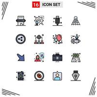 16 Thematic Vector Flat Color Filled Lines and Editable Symbols of sport badminton man equipment electric Editable Creative Vector Design Elements