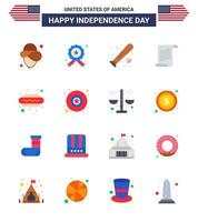 feliz día de la independencia 4 de julio conjunto de 16 pisos pictograma americano de perro usa béisbol americano archivo editable usa día vector elementos de diseño