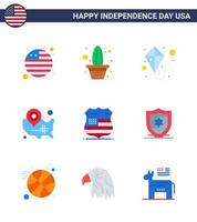 Editable Vector Line Pack of USA Day 9 Simple Flats of usa shield summer location pin usa Editable USA Day Vector Design Elements