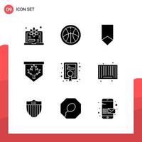 Pack of 9 Universal Glyph Icons for Print Media on White Background Creative Black Icon vector background