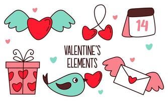 surtido de elementos coloridos listos para el día de san valentín vector