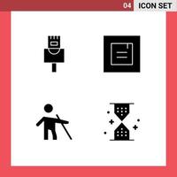 Mobile Interface Solid Glyph Set of 4 Pictograms of cable clock popup old timer Editable Vector Design Elements