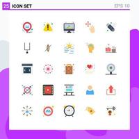 Pictogram Set of 25 Simple Flat Colors of usb malware account hold finger Editable Vector Design Elements
