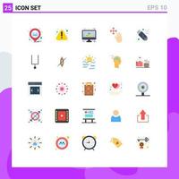 Pictogram Set of 25 Simple Flat Colors of usb malware account hold finger Editable Vector Design Elements