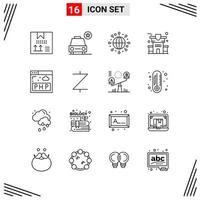 16 Icons Line Style Grid Based Creative Outline Symbols for Website Design Simple Line Icon Signs Isolated on White Background 16 Icon Set Creative Black Icon vector background