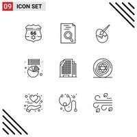 9 Universal Outlines Set for Web and Mobile Applications circle building easter apartment pie Editable Vector Design Elements