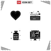 Universal Icon Symbols Group of 4 Modern Solid Glyphs of heart nutrition favorite key weight Editable Vector Design Elements