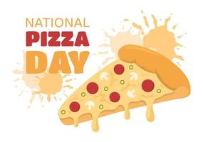 día nacional de la pizza en la celebración del 9 de febrero consumiendo varias rebanadas en dibujos animados planos estilo fondo plantillas dibujadas a mano ilustración vector