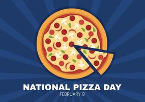 National Pizza Day on Celebration February 9 by Consuming Various Slice in Flat Cartoon Style Background Hand Drawn Templates Illustration vector