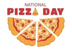 National Pizza Day on Celebration February 9 by Consuming Various Slice in Flat Cartoon Style Background Hand Drawn Templates Illustration vector