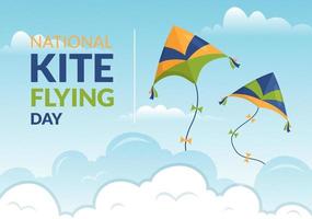 National Kite Flying Day on February 8 of Sunny Sky Background in Kids Summer Leisure Activity in Flat Cartoon Hand Drawn Templates Illustration vector