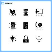 Pack of 9 Modern Solid Glyphs Signs and Symbols for Web Print Media such as navigation gps storage app school Editable Vector Design Elements
