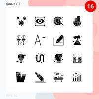 Group of 16 Modern Solid Glyphs Set for custom earrings business eye architecture hobby Editable Vector Design Elements