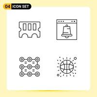 paquete de línea de vector editable de 4 colores planos de línea rellena simple de elementos de diseño de vector editables de seguridad de interfaz de alarma de patrón de hardware