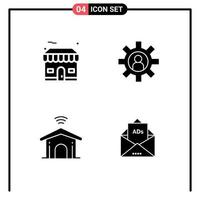 Set of 4 Modern UI Icons Symbols Signs for building home estate service technology Editable Vector Design Elements