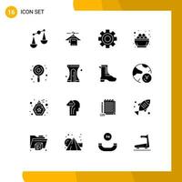 Pictogram Set of 16 Simple Solid Glyphs of kids nest gear egg celebration Editable Vector Design Elements