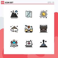 Modern Set of 9 Filledline Flat Colors Pictograph of jewelry fashion pin crown ecology Editable Vector Design Elements