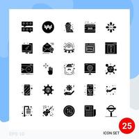 25 Universal Solid Glyphs Set for Web and Mobile Applications hindu decoration garden decorate year Editable Vector Design Elements