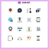 Universal Icon Symbols Group of 16 Modern Flat Colors of world man plus chat tool Editable Pack of Creative Vector Design Elements