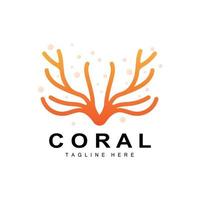 Coral Logo, Sea Plants Place Marine Animals, Ocean Vector, Seaweed Icons vector