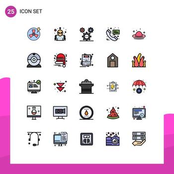 paquete de interfaz de usuario de 25 colores planos básicos de líneas rellenas de diseño de mensajes de moda elementos de diseño de vectores editables de llamadas médicas