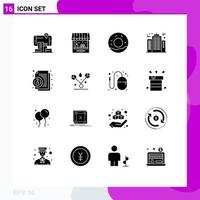 16 Universal Solid Glyphs Set for Web and Mobile Applications info construction bread company architecture Editable Vector Design Elements