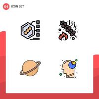 Modern Set of 4 Filledline Flat Colors and symbols such as bacteria planet form food moon Editable Vector Design Elements