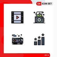 Set of 4 Modern UI Icons Symbols Signs for film security camera polaroid achievement Editable Vector Design Elements