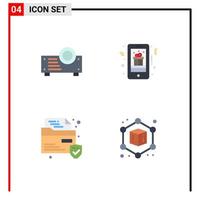 Group of 4 Modern Flat Icons Set for device protection christmas mobile gift cube Editable Vector Design Elements