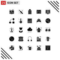 Solid Glyph Pack of 25 Universal Symbols of world monitor full globe sports Editable Vector Design Elements