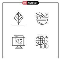 Line Pack of 4 Universal Symbols of feather internet tree fruit salad internet of things Editable Vector Design Elements