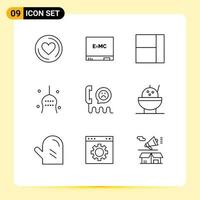 Universal Icon Symbols Group of 9 Modern Outlines of rating help bone emotion turkey Editable Vector Design Elements