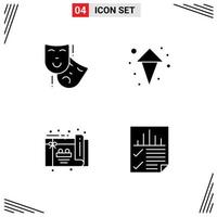 4 Universal Solid Glyph Signs Symbols of acting card theater up document Editable Vector Design Elements