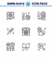 Covid19 Protection CoronaVirus Pendamic 9 Line icon set such as  hospital building banned travel thermometer fever viral coronavirus 2019nov disease Vector Design Elements