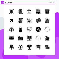 Mobile Interface Solid Glyph Set of 25 Pictograms of up money car cash web design Editable Vector Design Elements