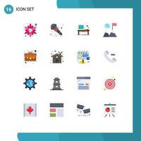 User Interface Pack of 16 Basic Flat Colors of mountains business workplace table lamp Editable Pack of Creative Vector Design Elements