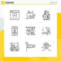 Collection of 9 Universal Line Icons Icon Set for Web and Mobile Creative Black Icon vector background