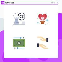 Set of 4 Commercial Flat Icons pack for strategy flight setting balloon cash Editable Vector Design Elements