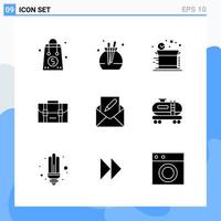 Modern 9 solid style icons Glyph Symbols for general use Creative Solid Icon Sign Isolated on White Background 9 Icons Pack Creative Black Icon vector background